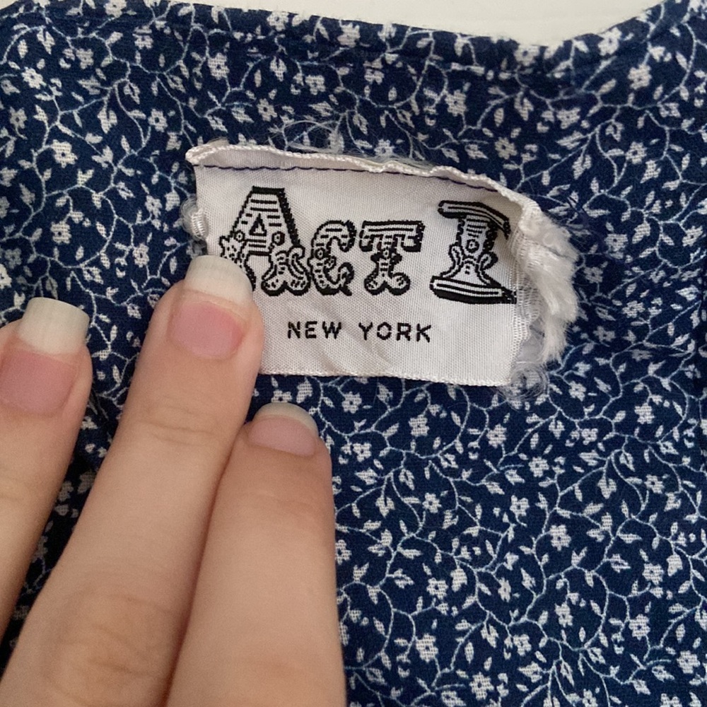 Vintage 1970s floral prairie dress pockets blue and white lace gunne sax style - Picture 4 of 6